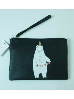 LC Women's Gift Grab And Go Pouch With Wristlet Black Bear- NWT